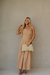 Pleat Detailed Maxi Dress-Taupe