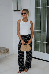 Polka Dot Satin Pants-Black