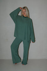 Nora Striped Fleece Oversized Top-Green