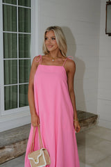 Bubble Hem Midi Dress- Bubble Gum