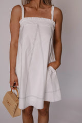 Ruffled Stitch Contrast Mini Dress-White