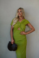 Maya Ruched Maxi Dress-Green