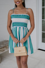 Frita Striped Mini Dress-Green