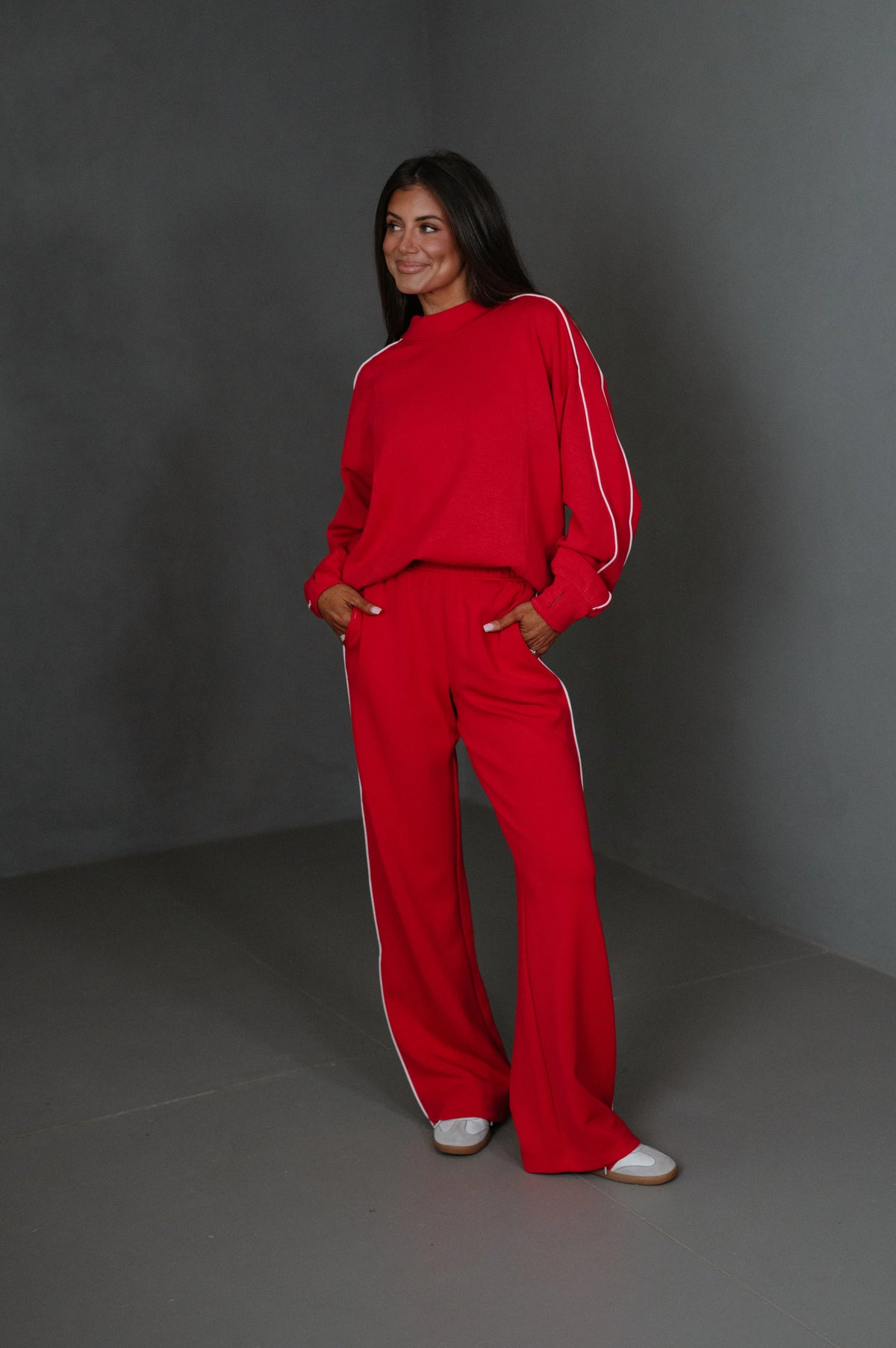 Piper Scuba Pants Set-Red/Cream