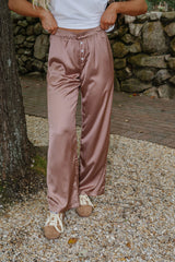 Mid-Waist Wide Leg Satin Pant-Bronze