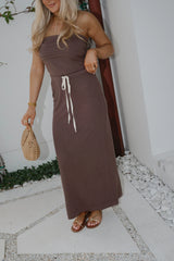 Jersey Knit Maxi Skirt Set-Brown