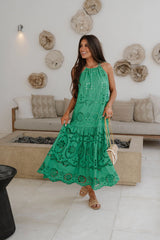 Elegant Eyelet Maxi Dress-Kelly Green