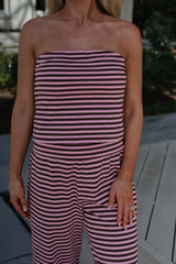 Paloma Striped Pants Set-Pink/Brown
