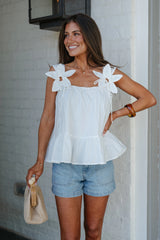 Jesse Peplum Floral Top-Off White