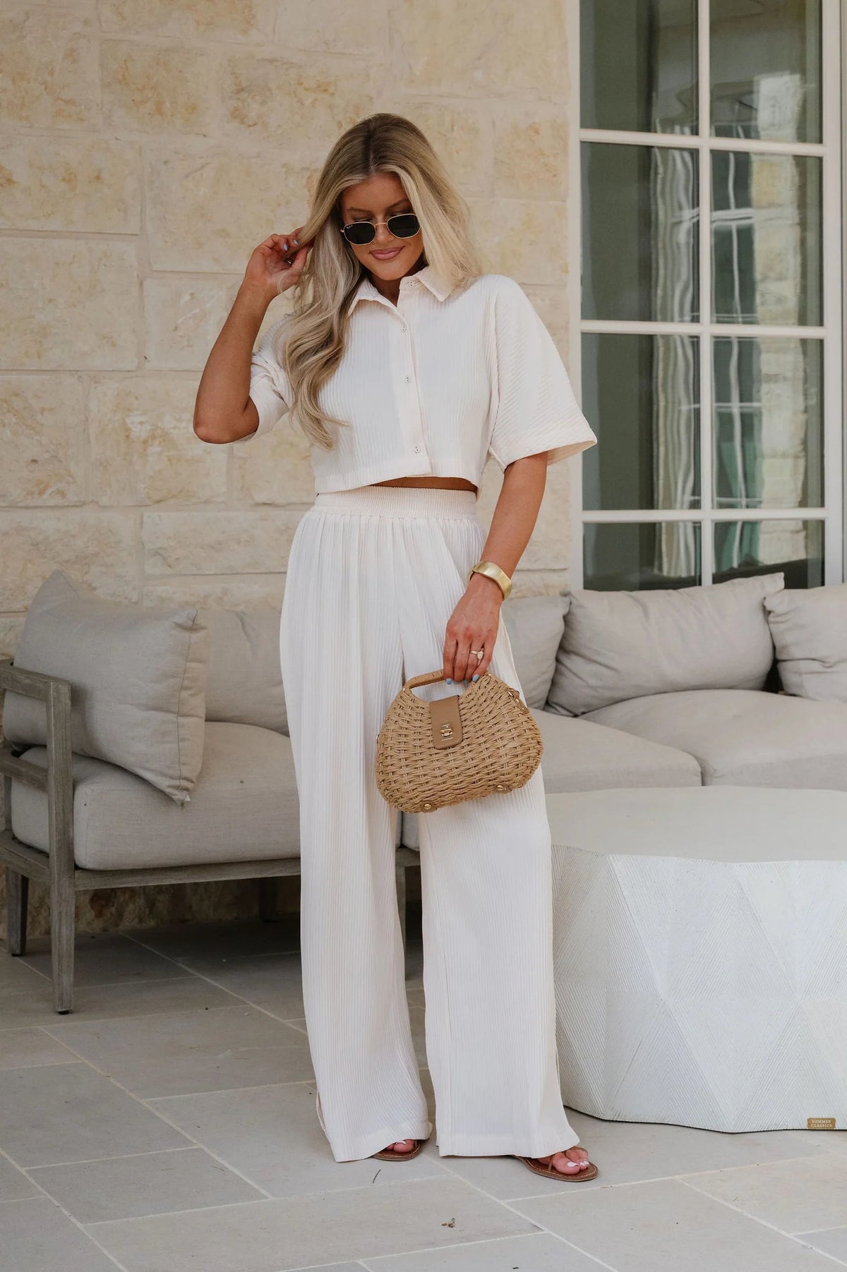 Duston Pleated Pants Set-Cream