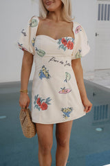 Botanical Mini Dress-Cream