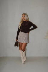 Plaid Waist Tie Mini Skirt-Taupe Multi