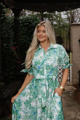 Ivy Floral Midi Dress-Ivory/Green