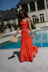 Jenni Tiered Skirt Set-Orange Red