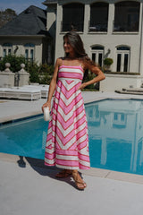 Ella Striped Maxi Dress-Cream/Pink