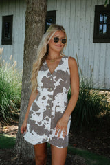 Cow Print Mini Dress-White/Brown