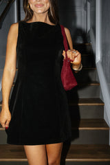Karmen Velvet Mini Dress-Black