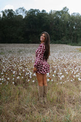 Wren Plaid Ruffle Mini Dress-Red