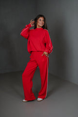 Piper Scuba Pants Set-Red/Cream