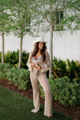 Crochet Cover Up Pants Set-Natural