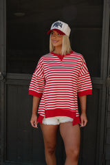 Loxley Oversized Striped Top-Red/Cream