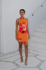 Nori Halter Mini Dress-Orange/Pink