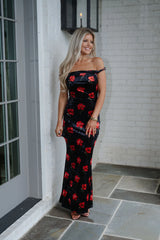 Janna Twist Maxi Dress-Black/Red