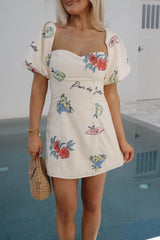 Botanical Mini Dress-Cream