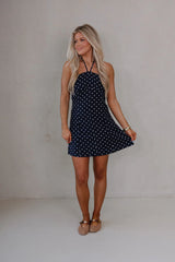 Anne Ruched Mini Dress-Navy