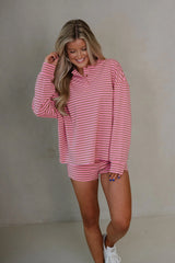 Kelsey Striped Shorts Set-Pink/Brown
