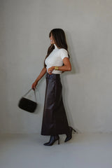 Buckle Waist Back Slit Skirt-Dark Oak