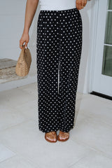 Polka Dot Satin Pants-Black