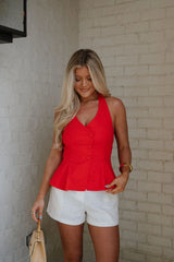 Tailored Halter Top- Red