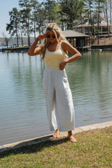 Ribbed Padded Tank Top-Yellow