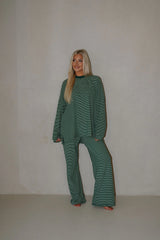 Nora Striped Fleece Oversized Top-Green
