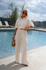 Duston Pleated Pants Set-Cream