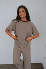 Garrison Striped Pants Set-Brown