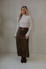 Pressley Midi Skirt-Dark Oak