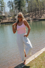 Ribbed Padded Tank Top-Powder Pink