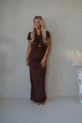 Maya Ruched Maxi Dress-Chocolate