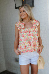 Jesse Peplum Floral Top-Cream Multi