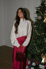 Mock Neck Caftan Top-Champagne