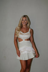 Fringe Cut Out Mini Dress-Ivory