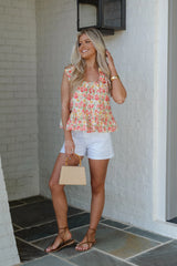Jesse Peplum Floral Top-Cream Multi