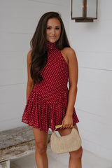 Abigail Polka Dot Mini Dress-Wine