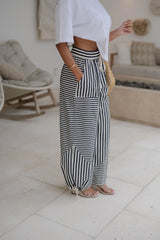 Striped Parachute Pants-Blue