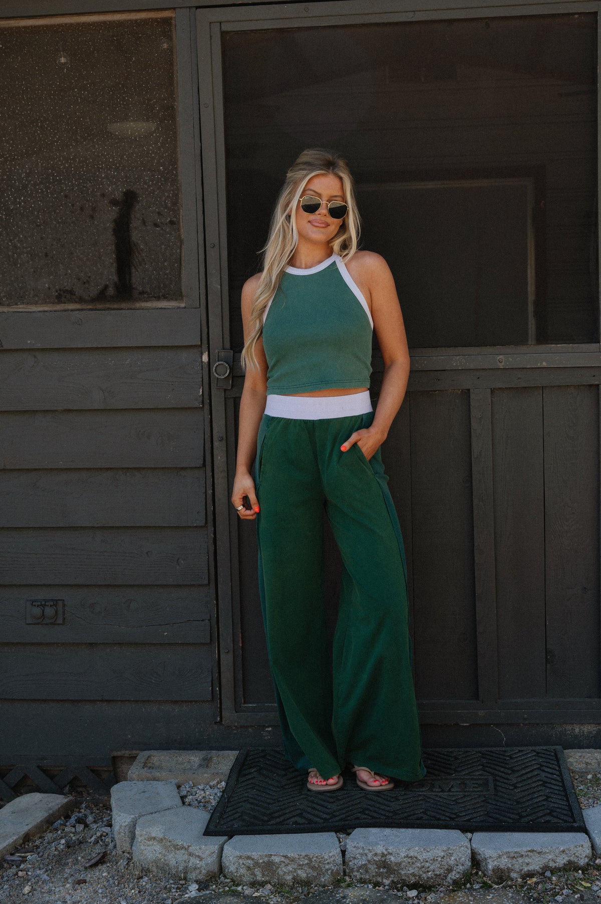 Bloom High-Neck Crop Top-Forest