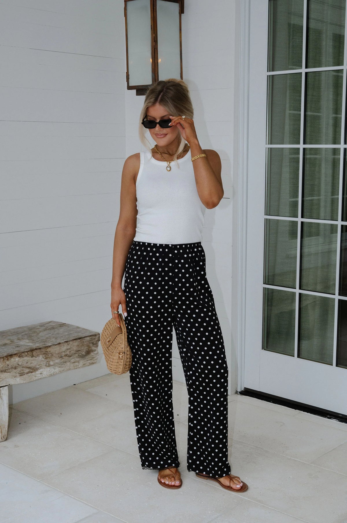 Polka Dot Satin Pants-Black
