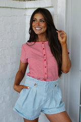 Pleated Denim Shorts-Light Denim