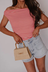 Lauren OTS Striped Top-Red/Off White